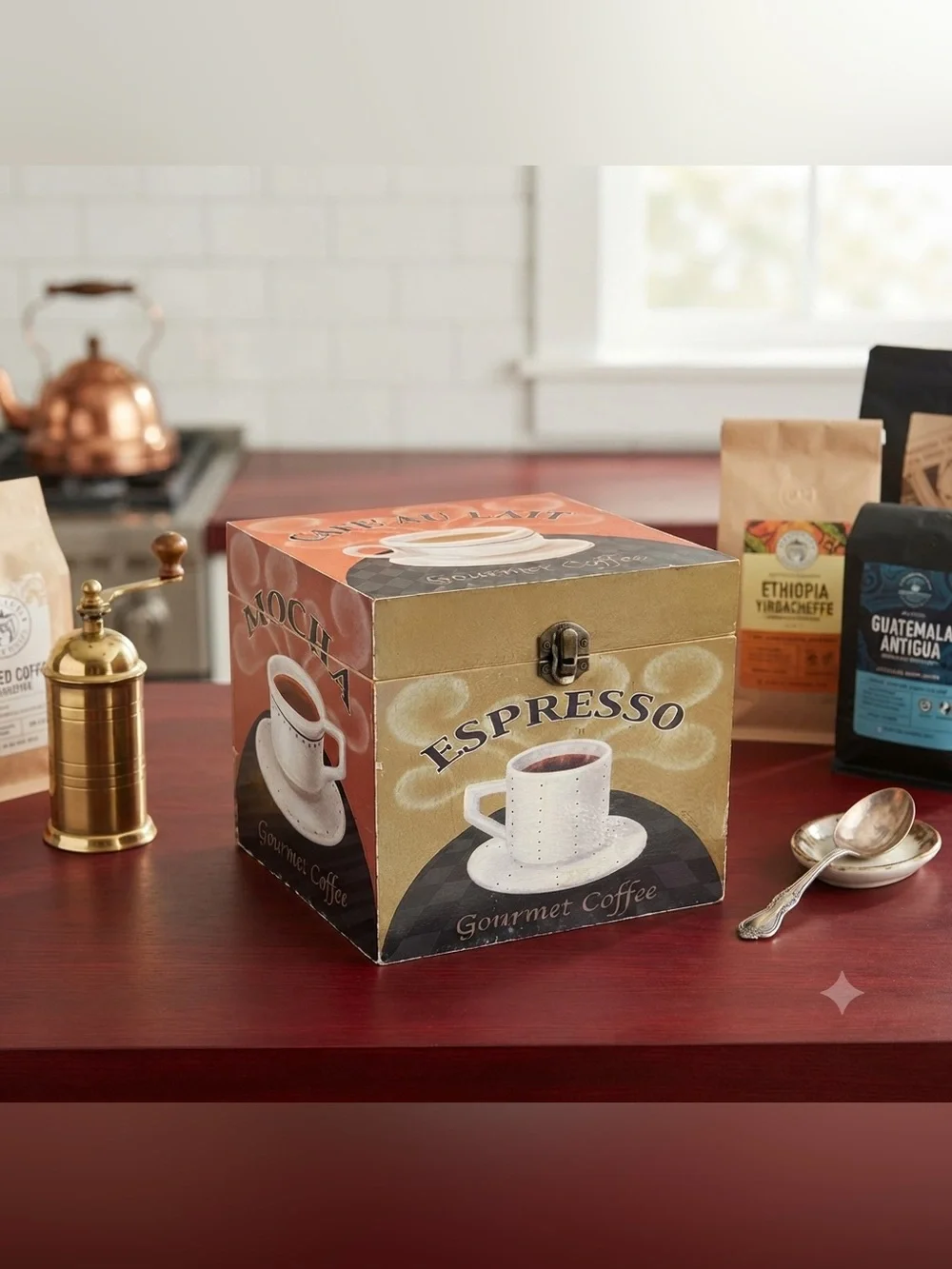 Vintage Gourmet Coffee Storage Box - Espresso and Mocha Design